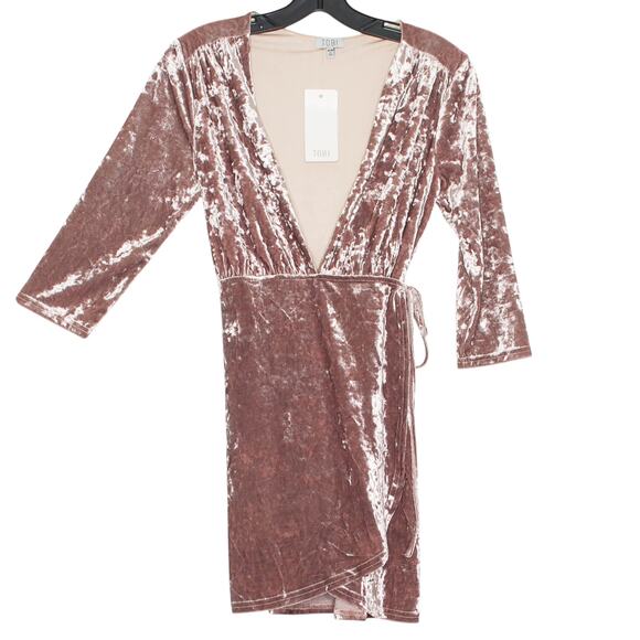 NWT Tobi Wrap Dress Velour Y2K Minimalist Cottage Romantic Dusty Rose Medium - Picture 6 of 6